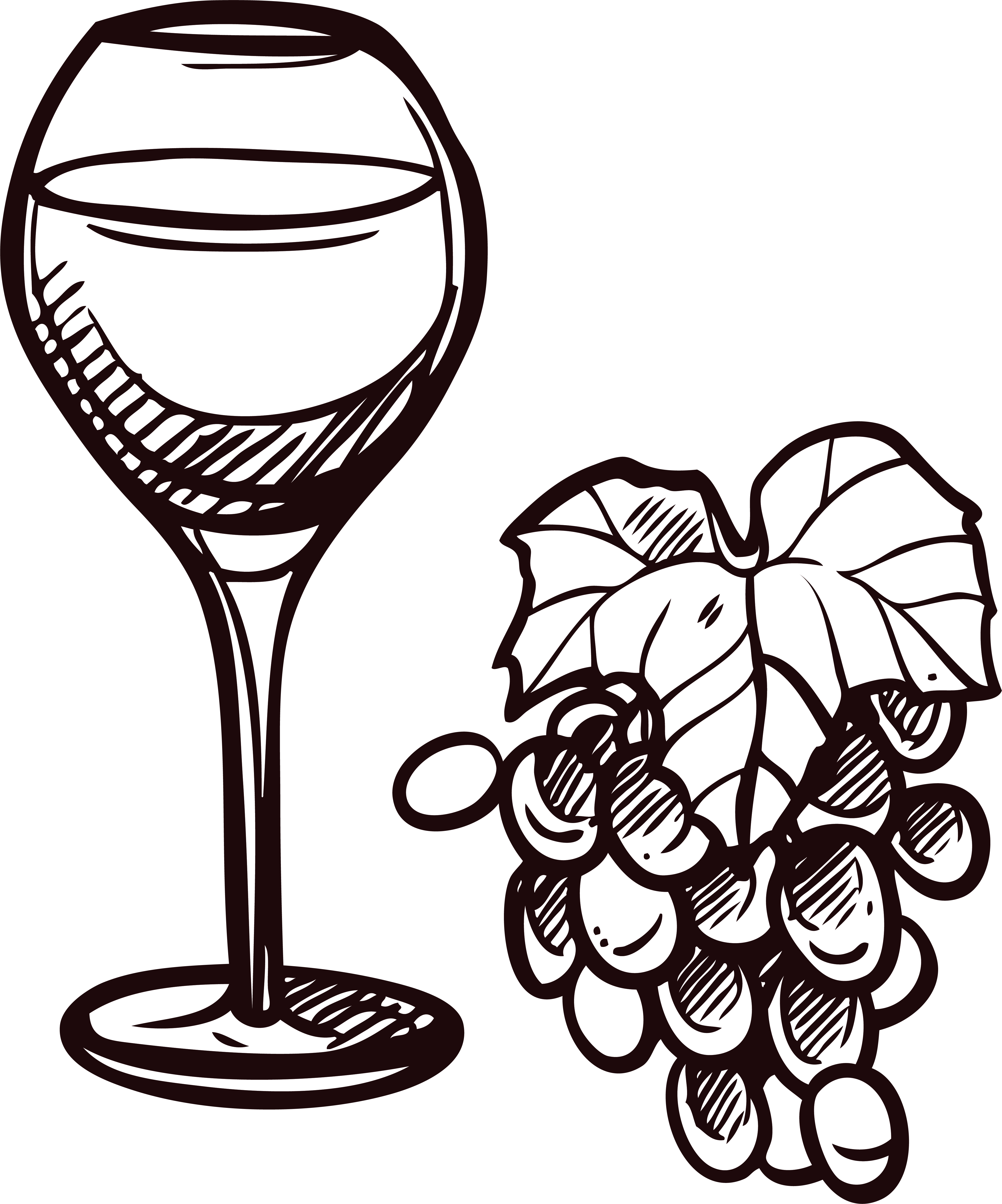 Dessin reprsentant un verre de vin et une grappe de raisin